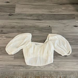 A&F white linen crop corset top